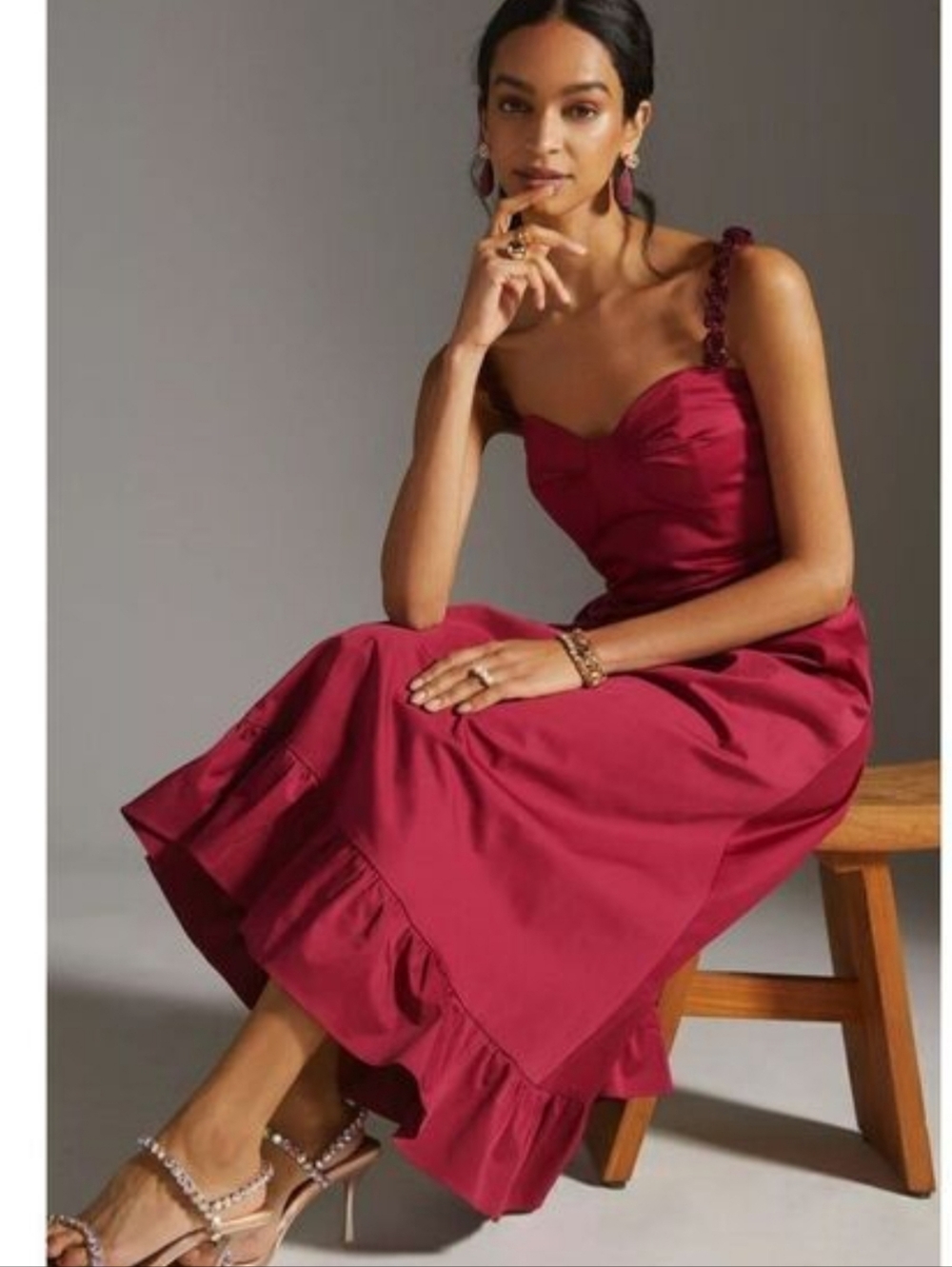 NWT Anthropologie HUTCH Crimson 3D Floral-strap Midi Dress
